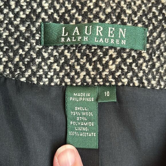Vintage Lauren Ralph Lauren Women Wool tweed blazer suit jacket black tan 10 EUC - Picture 7 of 11